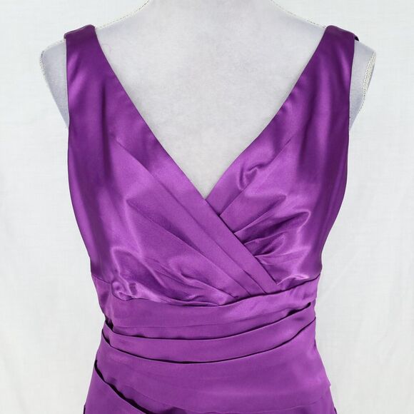 JS Collection Dress Womens 10 Purple Stretch Satin Layered Sleeveless Lined - Picture 7 of 13